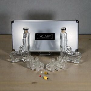 The Wine Savant Glass Liquor Pistol Gun Decanters & Pistol Shot Glasses Set